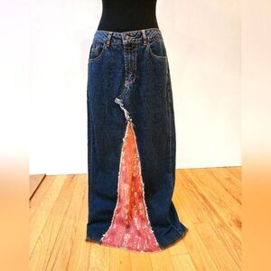 Vintage BOHO Z. Cavaricci Patchwork Straight Maxi Skirt